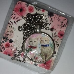 Cat Pendant Necklace with Silver Tone  Chain Handmade